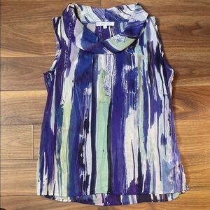 Cleo Blue Green Sleeveless Blouse See-through Small White Summer